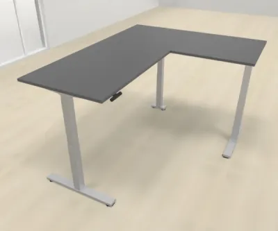 Elektrisch höhenverstellbarer Winkelschreibtisch 200 x 160 cm DSM Silber Grafit